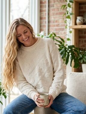 Vintage 80s 90s Sweater Chunky Knit Roll Neck Pullover